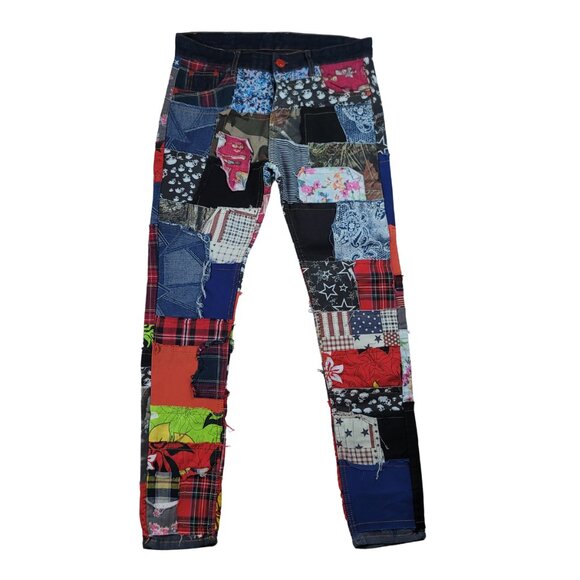 BiePa Patchwork Jeans Straight Leg Denim 34 Vintage Statement Piece 1971 - Picture 1 of 12